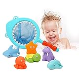 Colorful Bath Water Toys for Toddlers & Boys & Girls - Beiens Floating Animals Squirters Toys/ Fishing Set with Spoon-net, Baby Bathroom Pool Accessory (7-Pack)