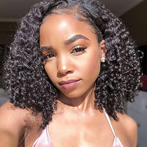 ATZHAIR 4x4 Lace Front Wigs Brazilian Virgin Human Hair Wigs Glueless Cap Deep Curly Bob Wig Pre Plucked with Baby Hair for African American Women 150% Density Natural Color 10 Inch