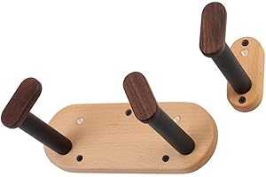Wall Mount Guitar Hanger Hook with Solid Beech Wood Base and Foam Padded Iron Frame, Adjustable Horizontal Display Guitar Hol