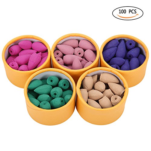 Jeteven 100pcs/5 Box Backflow Incense Cones Sandalwood Lavender Green Tea Roses Cherry Blossom Natural Fragrant Cone