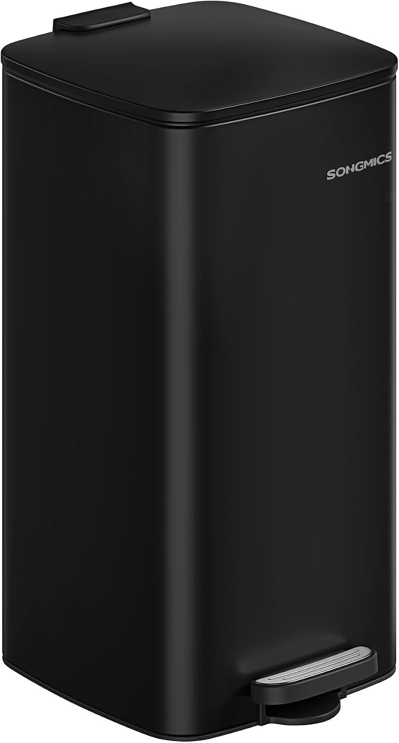 SONGMICS 30 L Kitchen Trash Bin Steel Pedal with Inner Bucket Ink Black