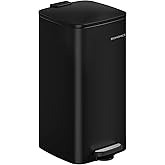 SONGMICS Kitchen Trash Can, 8-Gallon (30 L), Stainless Steel, Soft Close | Garbage Can, Trash Bin with Lid, Inner Bucket, Stays Open, Ink Black ULTB593B01