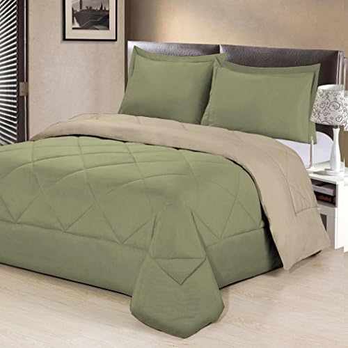 Aurora Bedding 3 Piece Reversible Luxurious Brushed Microfiber Goose Down Alternative Comforter Set with pillow Shams, Full/Queen, Sage/Cream