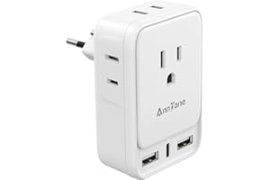 AnnTane European Travel Plug Adapter, International Power Adapter with 4 AC Outlets and 3 USB Ports (1 USB C), Type C Converter for European Travel Spain Italy France Germany