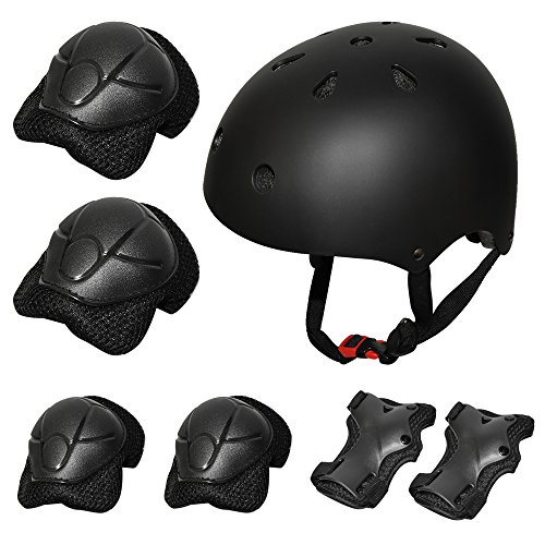 Kiwivalley Kids Boys and Girls Outdoor Sports Protective Gear Safety Pads Set [Helmet Knee Elbow Wrist] for Rollerblades, Scooter, Skateboard, Bicycle, Rollerblades (Black)