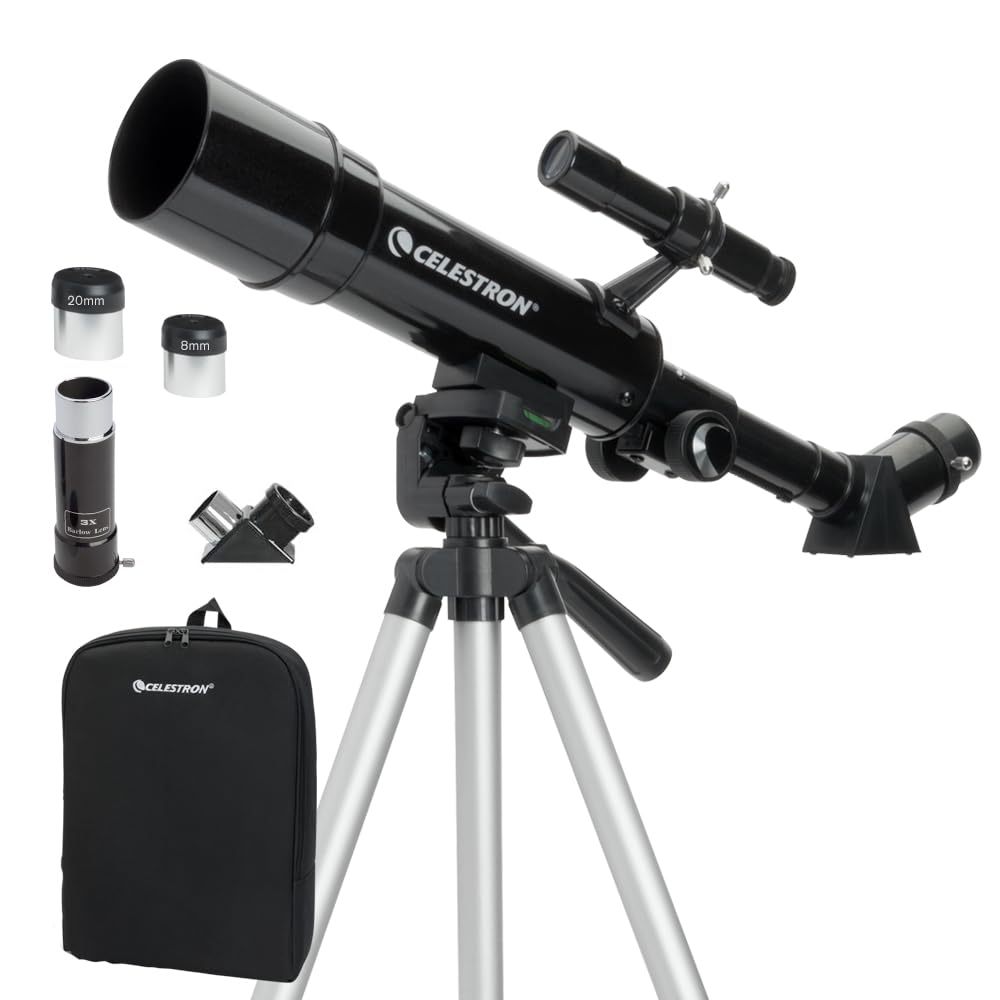 Celestron 21038 Travel Scope 50 Portable Refractor Telescope Kit with Backpack - includes Two Eyepieces, 3x Barlow Lens, 45° Erect Image Diagonal, Height-adjustable Tripod and Accessory Tray, Black — image 1