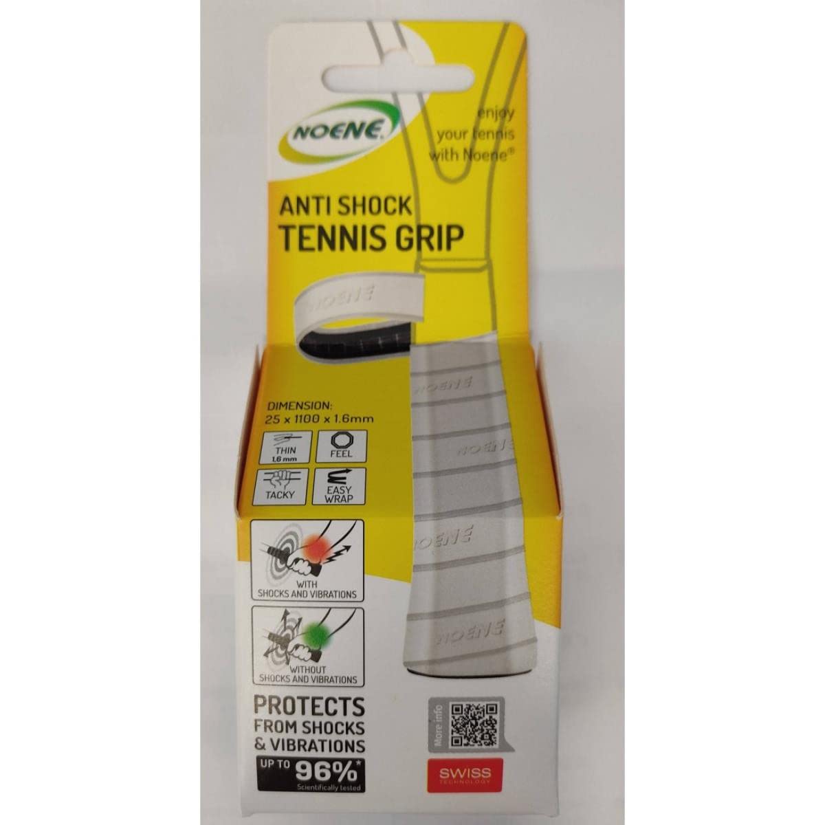 Noene Unisex - Adult Tennis Grip Anti Shock Grip Tape White Width 25mm x Length 1.1mm x Thickness 1.6mm