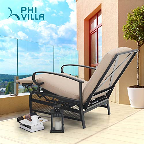 PHI VILLA Adjustable Patio Recliner Chair Metal Outdoor Lounge Chair