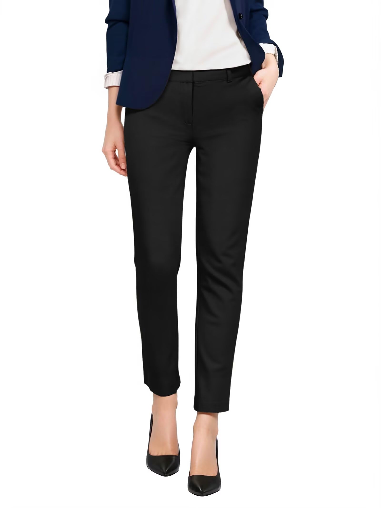Photo 1 of & Company Womens Ultra Comfy Stretch Slim Fit Trousers Chino Pants with Pocket PW31201TNW Black 9