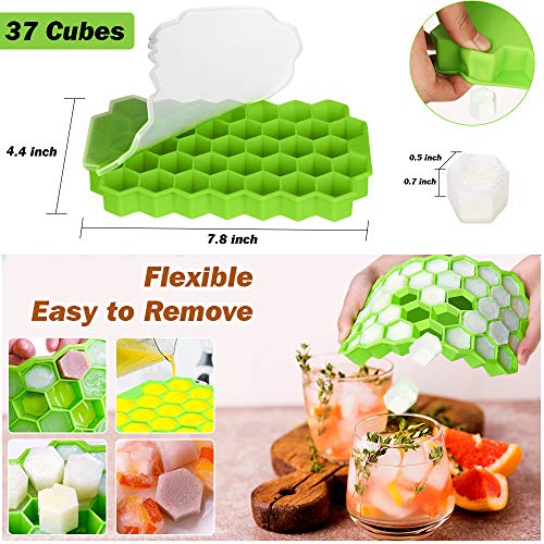 Ice Cube Tray with Lid & Mini Ice Tongs, BPA Free Ice Tray, Patinao Flexible 3 Pack Reusable Silicone Ice Trays for Freezer, Bottle Ice Stick Maker Mold with Covers, Ideal for DIY, Whiskey & Cocktails