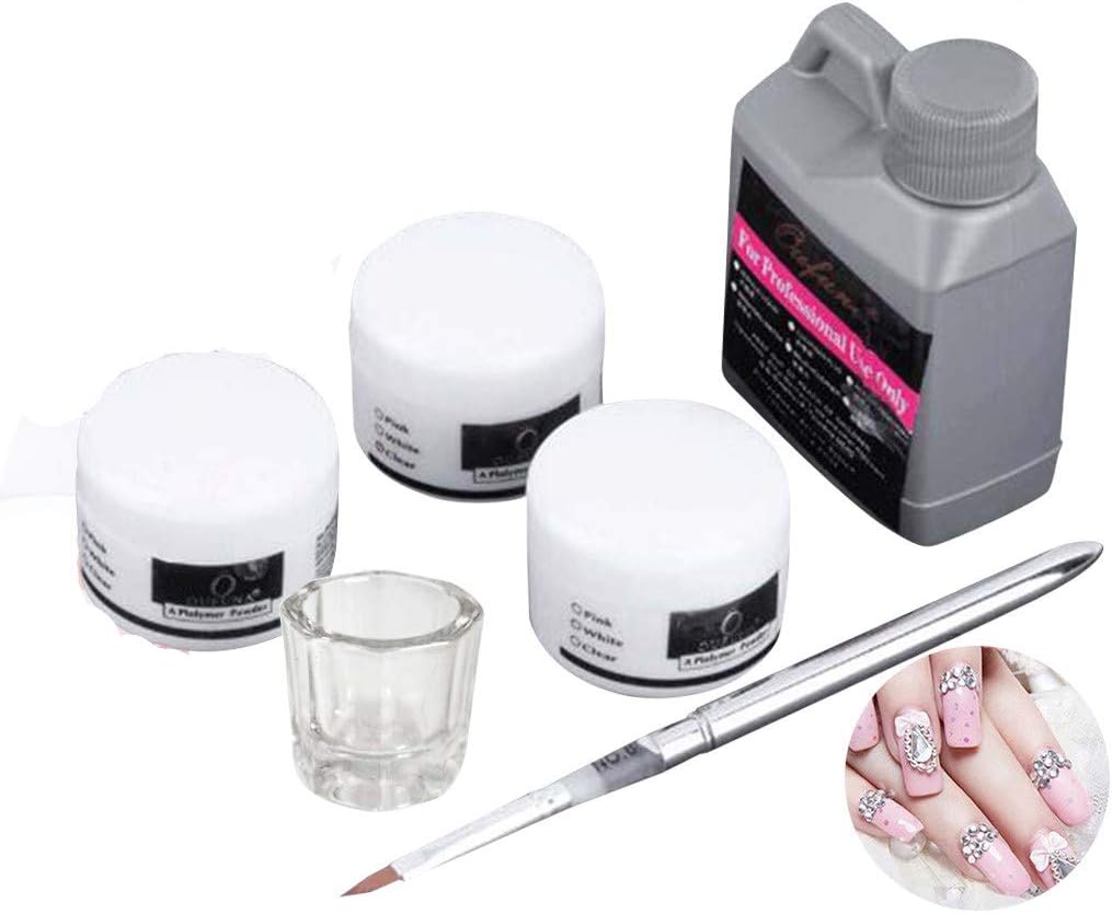 Acrylic Liquid and 3 Pcs Powder Set for Nails,Nail Art Kits Acrylic Liquid Powder Pen Dish Tools Set Cosmetic,Portable Nail Art Tool Kit Set Crystal Powder Acrylic Liquid Dish with Brush Cup