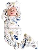 BANGELY Newborn Baby Floral Print Sleepsack Nightgowns Coming Home Outfits With Headband Size 0-3Months (White)