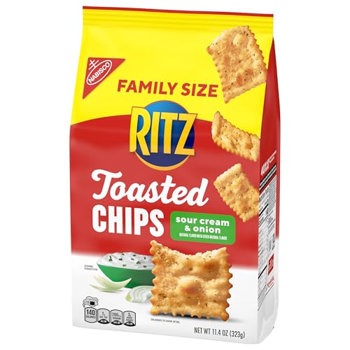 RITZ TOASTED CHIPS SOUR CREAM AND ONION CRACKERS, PARTY SNACKS, FAMILY SIZE, 11.4 OZ