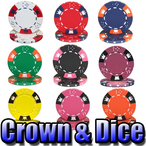 500 Count Crown & Dice Poker Set - 14 Gram Clay Composite Chips with Aluminum Case, Playing Cards, & Dealer Button for Texas Hold’em, Blackjack, & Casino Games by Brybelly