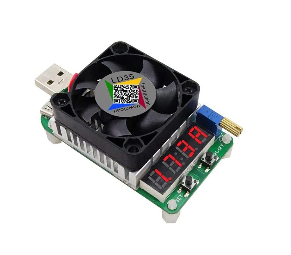 Fasizi USB Load Tester Electronic Load Tester Resistor Module 35W LD35 USB Interface Discharge Adjustable Constant Current Intelligent Temperature Control with Cooling Fan