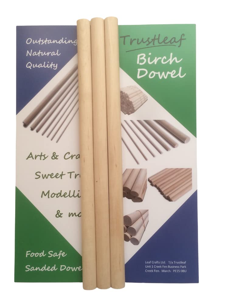Trustleaf 16mm x 30cm Birch Hardwood Wooden Dowels (3 Dowels)