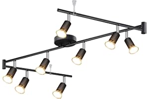 DLLT 8-Light LED Track Lighting Kit, Flexibly Rotatable Light Heads, 8 Lights Kitchen Ceiling Spotlight Matte Black Finish, M