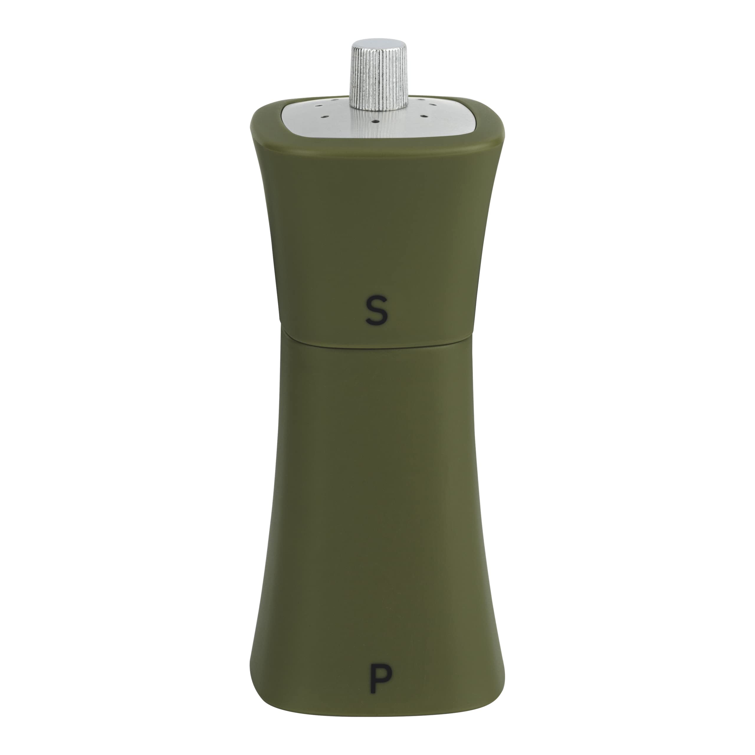 Grunwerg Gmill Acrylic 2-in-1 Combination Salt Shaker & Pepper Mill 14cm, SP-9174GN, Olive Green