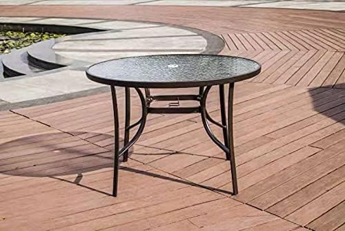 Panana Garden Round Dining Table Tempered Glass Top Metal Frame Coffee Table With Parasol Hole Conservatory Outdoor Patio Poolside Furniture 105 72cm Garden Furniture Accessories Garden Outdoors Umoonproductions Com