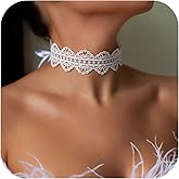 White Lace Adjustable Choker Necklace for Women,Charming Statement Hollow Ribbon Collarbone Necklace Striking Gothic Knot Prom Jewelry Gifts