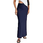 Vrtige Women's Elegant Satin Silky High Waist Zipper Flowy A Line Maxi Long Skirt