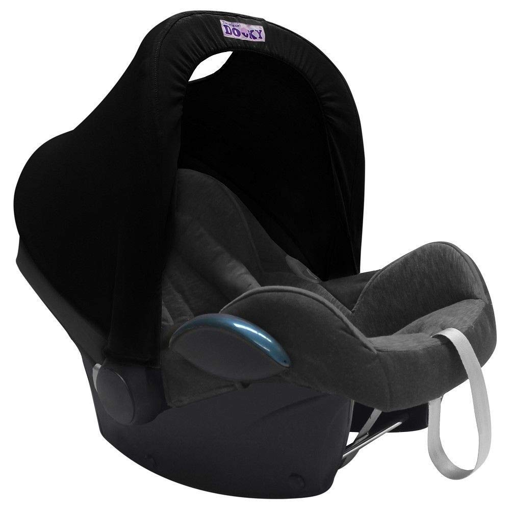 Dooky Hoody Cover for Baby Car Seat/ Pram/ Stroller/ Pushchair, Universal Fit, Protects from Sun, Wind and Light Rain, UPF 50+ UV Protection, Easy to Install and Wash, Plain Black