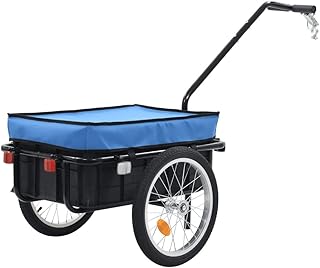 vidaXL Fahrradanhänger Handwagen Lastenanhänger Anhänger Transportkarre Transportanhänger Radanhänger Gepäckwagen 155x61x83 cm Stahl Blau 50/70 kg