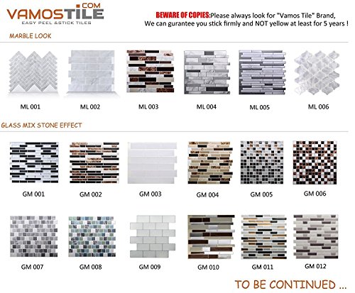 Vamos Tile Premium Anti Mold Peel and Stick Tile Backsplash,Self Adhesive Wall Tiles for Kitchen & Bathroom-10" x 10"(6 Sheets)