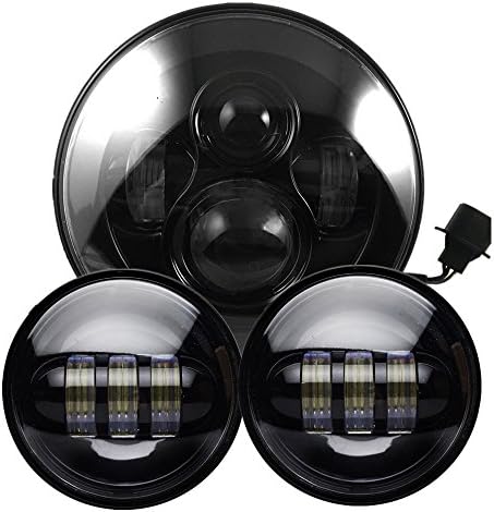Black Harley Daymaker 7 Inch Round LED Headlight with Matching Black 4.5 Inch LED Passing Lamps for Harley Davidson Motorcycles
