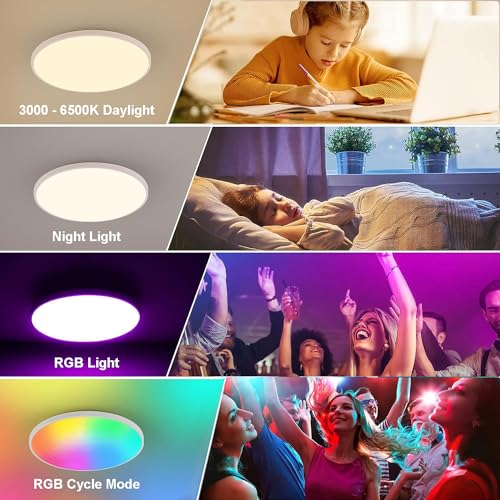 Redare Alexa Smart Ceiling Light,RGBIC Wifi Ceiling Lamp,30cm 24W Dimmable LED Color Changing Ceil Lamp Compatible with Alexa Google Home,Flush Mount Light Fixture for Bedroom,Kitchen (WiFi, White)