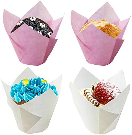 DTTUN 100 Pieces Cupcake Liners Brown Tulip Baking Muffin Cups