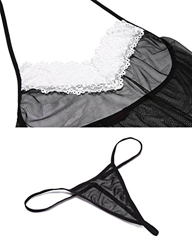 Lucyme Damen sexy Babydoll Cosplay Uniform Dienstmädchen Nachtwäsche Reizwäsche Kostüm Negligee Dessous- Gr .M, Schwarz – Bild 6