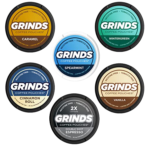 Grinds Coffee Pouches 6 Can Sampler Caramel, Espresso, Cinnamon