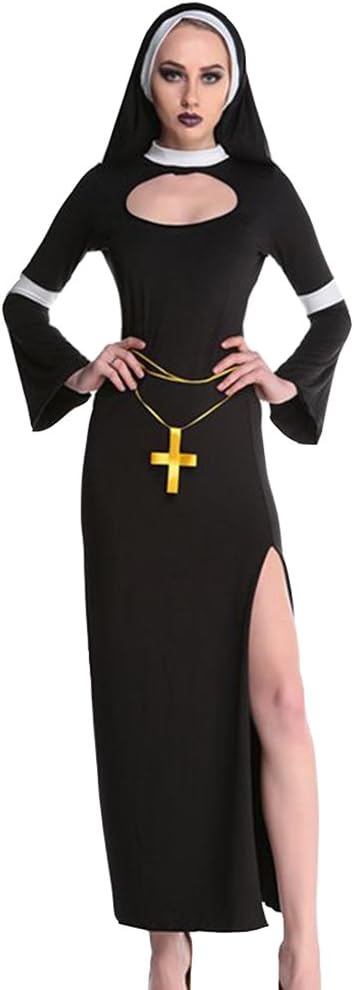 DianShao Women Medieval Friar Hooded Monk Renaissance Priest Robe Cape Cloak Halloween Costume