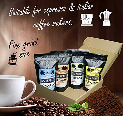 Gemahlener Kaffee von Quality Roasters Coffees. 100% Arabica. Geschenk und Verkostungspaket. Fein gemahlen. 4 Ursprünge… – Bild 4