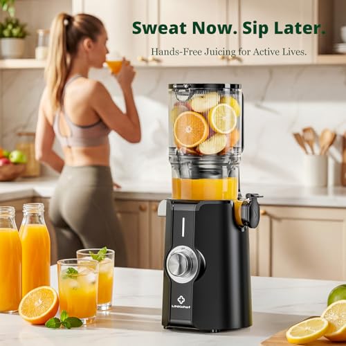 LINKChef Cold Press Juicer, 200W Masticating Slow Juicer 4.53" Large Feed Chute Fit Whole Fruits Vegetables with Juice Recipes, High Juice Yield, Easy to Clean, BPA-Free