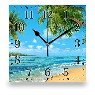 Coastal Beach Wall Clock,Palm Trees Hawaiian Tropical Seashore Beach Clock Print Decorative 10 Inch Square Silent Non… 51UBUrkZziL