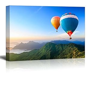 Canvas Prints Wall Art - Beautiful Scenery of Colorful Hot-Air Balloons Flying Over The Mountain | Modern Wall Decor/Home Art Stretched Gallery Canvas Wraps Giclee Print & Ready to Hang - 12" x 18"