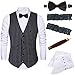 EFORLED Mens 1920s Accessories Gangster Stripe Vest Set - Gangster Spats,Armbands,Pre Tied Bow Tie,Black,XL1