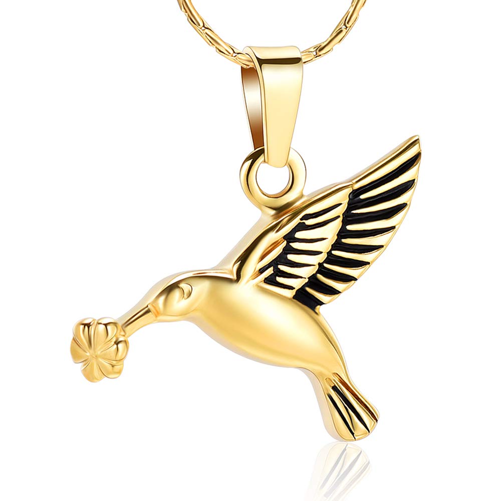 constantlife Hummingbird Cremation Jewelry Keepsake Stainless Steel Human Pet Urn Necklace for Ashes for Women Men Memorial Pendant, Stainless Steel, stainless-steel