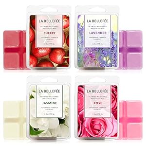 LA BELLEFÉE 4 x Packs Perfume Box Wax Melts Set of Rose, Jasmine, Cherry, Lavender, Organic, Vegan, Soy Wax melt…