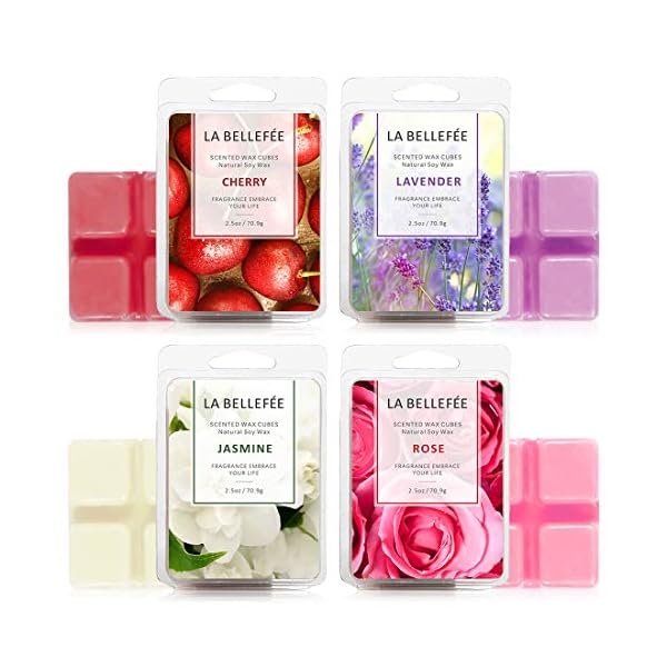 LA BELLEFÉE 4 x Packs Perfume Box Wax Melts Set of Rose, Jasmine, Cherry, Lavender, Organic, Vegan, Soy Wax melt…