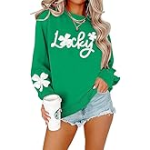 FAYALEQ Women St Patrick's Day Sweatshirt Sequin Shamrock Pullover Irish Sweatshirt Crewneck Long Sleeve Top