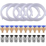 SIQUK 5 Pieces Teflon Tube PTFE Tubing (1M) with 10