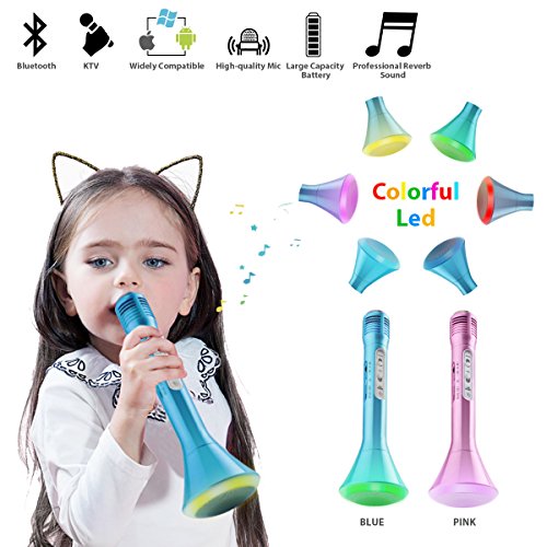 Wireless Karaoke Microphone, Bluetooth Handheld Karaoke Machine with Speaker Mic Party KTV Home Mike Systems, Portable Led Music Singing Equipment for IPhone/Android/IOS/Smartphone Kids Adults