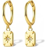 Star Burst Square Dangle Hoop Earrings for Women Teen Girls 925 Sterling Silver Cubic Zirconia Crystal Cartilage Tiny Small Huggie Hoops Rectangle Drop Dangling Earring Cuffs Fashion Jewelry Gifts Hypoallergenic