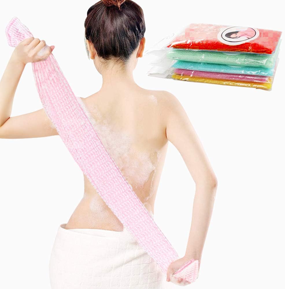 5 PCS Multicolour Nylon Japanese Exfoliating Shower Scrub Bath Wash Cloth Towel Body Shower Cleaning Sponges