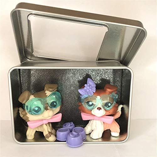 Aprilcaty Tin Box Packing with Accessories LPS Cat Dog Set|| Child Girl Cat Figure Collectible Toy #2210+1542|| Kitten Cat Good Luck Charm LPS Short Hair Cat Toy