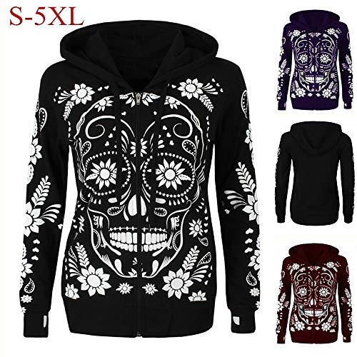 Caopixx Sweaters Womens Plus Size Long Sleeve Skull Print Sweater Hooded Pullover Tops Shirt