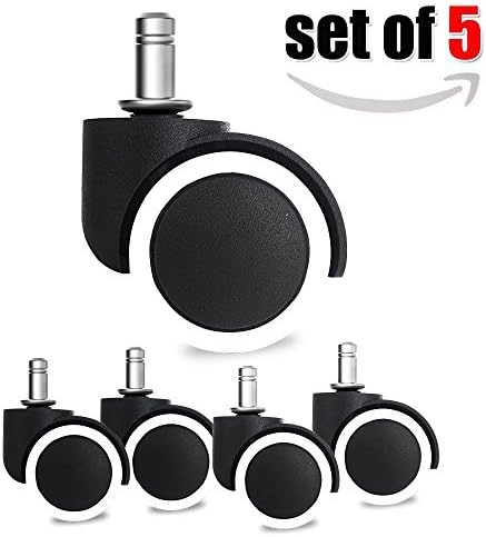Office Chair Replacement Caster Wheels - Floor Protecting - Standard Size 50mm - Fits nearly all styles of chair - Glides smoothly on Hardwood, Laminate, Tile and Slate (PACK OF 5)